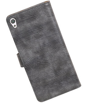 Grijs Mini Slang booktype wallet cover hoesje voor Sony Xperia C6