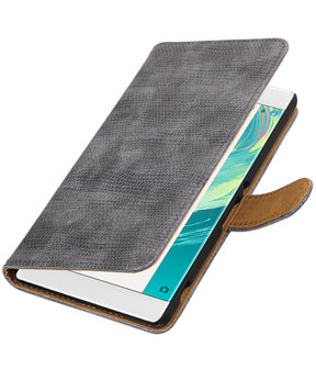 Grijs Mini Slang booktype wallet cover voor Hoesje voor Sony Xperia C6