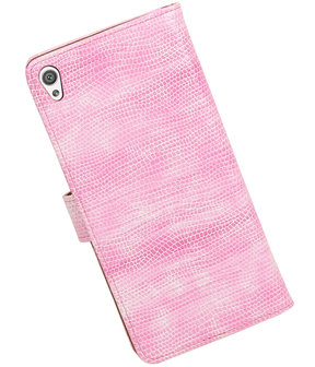 Roze Mini Slang booktype wallet cover hoesje voor Sony Xperia C6