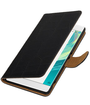 Zwart Krokodil booktype wallet cover voor Hoesje voor Sony Xperia C6