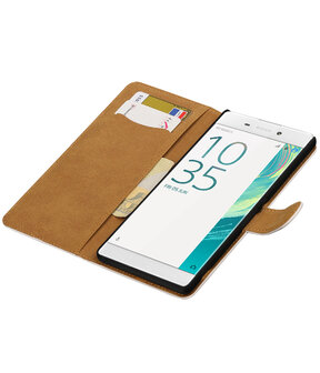 Wit Krokodil booktype wallet cover hoesje voor Sony Xperia C6