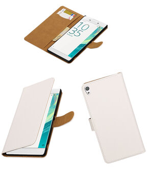 Wit Effen booktype wallet cover voor Hoesje voor Sony Xperia C6