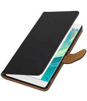 Zwart Effen booktype wallet cover voor Hoesje voor Sony Xperia C6