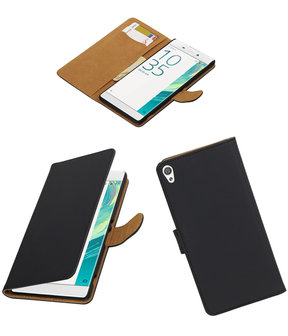 Zwart Effen booktype wallet cover voor Hoesje voor Sony Xperia C6