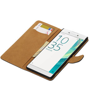 Zwart Effen booktype wallet cover hoesje voor Sony Xperia C6