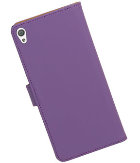 Paars Effen booktype wallet cover hoesje voor Sony Xperia C6