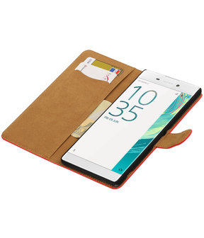 Rood Effen booktype wallet cover hoesje voor Sony Xperia C6
