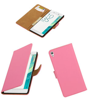 Roze Effen booktype wallet cover voor Hoesje voor Sony Xperia C6