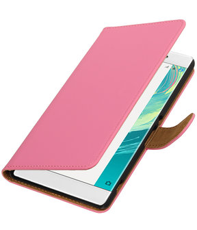 Roze Effen booktype wallet cover voor Hoesje voor Sony Xperia C6