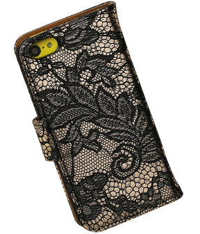 Apple iPhone 5c Hoesje - Zwart Lace Kant Design 