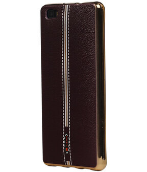 M-Cases Bruin Leder Design TPU back case cover hoesje voor Huawei P8 Lite