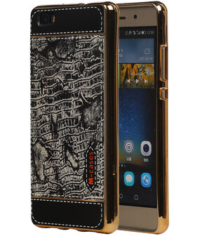 M-Cases Zwart Krokodil Design TPU back case cover hoesje voor Huawei P8 Lite