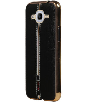 M-Cases Zwart Leder Design TPU back case cover hoesje voor Samsung Galaxy J2 2016
