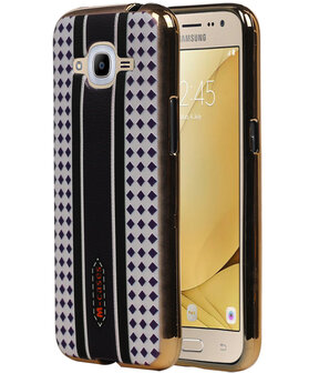 M-Cases Bruin Paars Ruit Design TPU back case hoesje voor Samsung Galaxy J2 2016
