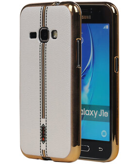 M-Cases Bruin Leder Design TPU back case hoesje voor Samsung Galaxy J1 2016