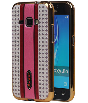 M-Cases Roze Paars Ruit Design TPU back case hoesje voor Samsung Galaxy J1 2016