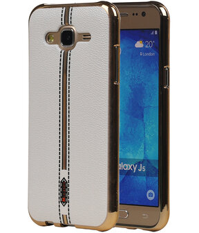 M-Cases Wit Leder Design TPU back case hoesje voor Samsung Galaxy J5 2015