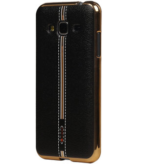 M-Cases Zwart Leder Design TPU back case hoesje voor Samsung Galaxy J3 2016