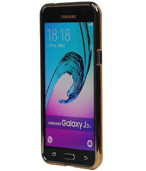 M-Cases Zwart Leder Design TPU back case hoesje voor Samsung Galaxy J3 2016