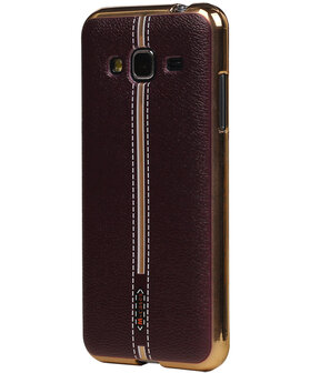 M-Cases Bruin Leder Design TPU back case hoesje voor Samsung Galaxy J3 2016