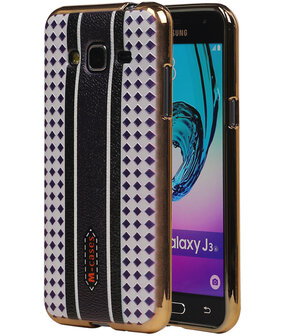M-Cases Bruin Paars Ruit Design TPU back case hoesje voor Samsung Galaxy J3 2016