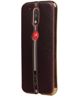 M-Cases Bruin Leder Design TPU back case hoesje voor Motorola Moto G4 / G4 Plus