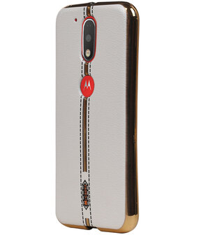 M-Cases Wit Leder Design TPU back case hoesje voor Motorola Moto G4 / G4 Plus