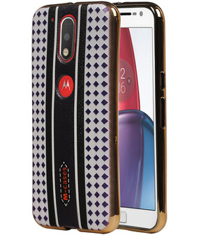 M-Cases Bruin Paars Ruit Design TPU back case hoesje voor Motorola Moto G4 / G4 Plus