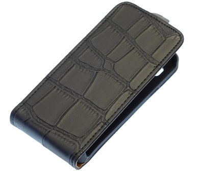 Zwart Krokodil Flip case hoesje voor Apple iPhone 5 / 5S / SE