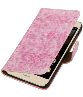 Roze Mini Slang booktype wallet cover hoesje voor Huawei Y6 II Compact