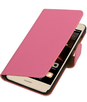 Roze Effen booktype wallet cover hoesje voor Huawei Y6 II Compact