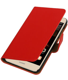 Rood Effen booktype wallet cover hoesje voor Huawei Y6 II Compact