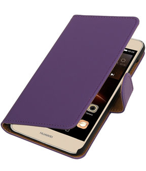Paars Effen booktype wallet cover hoesje voor Huawei Y6 II Compact