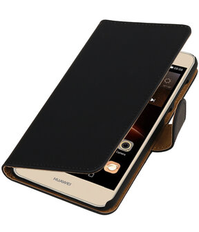 Zwart Effen booktype wallet cover hoesje voor Huawei Y6 II Compact