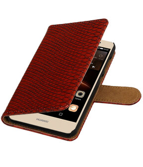 Rood Slang booktype wallet cover hoesje voor Huawei Y6 II Compact