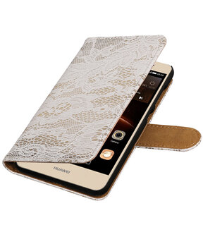 Wit Lace booktype wallet cover hoesje voor Huawei Y6 II Compact