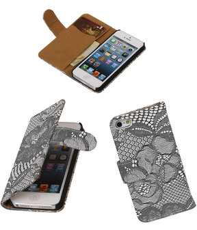 Wit Lace 2 booktype wallet cover hoesje voor Apple iPhone 5 / 5s / SE