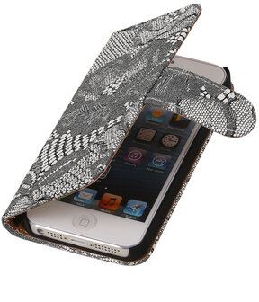 Wit Lace 2 booktype wallet cover hoesje voor Apple iPhone 5 / 5s / SE