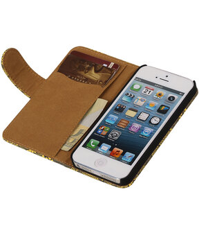 Geel Lace 2 booktype wallet cover hoesje voor Apple iPhone 5 / 5s / SE