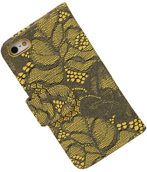 Geel Lace 2 booktype wallet cover hoesje voor Apple iPhone 5 / 5s / SE