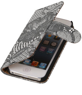 Wit Lace 2 booktype wallet cover hoesje voor Apple iPhone 6 / 6s