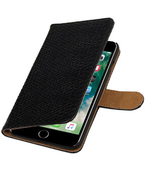 Zwart Slang booktype wallet cover hoesje voor Apple iPhone 6 / 6s Plus
