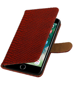 Rood Slang booktype wallet cover hoesje voor Apple iPhone 6 / 6s Plus