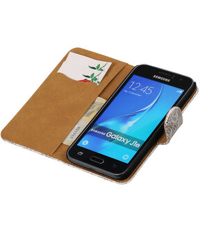 Wit Lace booktype cover hoesje voor Samsung Galaxy J1 2015