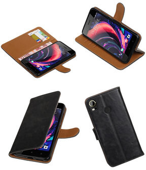 Zwart Pull-Up PU booktype wallet cover hoesje voor HTC Desire 10 Pro