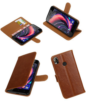 Bruin Pull-Up PU booktype wallet cover hoesje voor HTC Desire 10 Pro