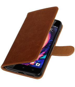 Bruin Pull-Up PU booktype wallet cover hoesje voor HTC Desire 10 Pro