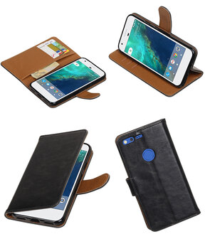 Zwart Pull-Up PU booktype wallet cover hoesje voor Google Pixel