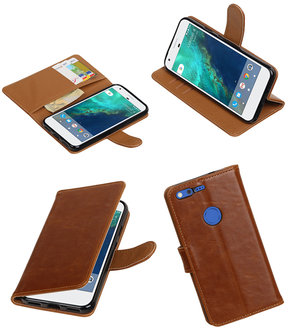 Bruin Pull-Up PU booktype wallet cover hoesje voor Google Pixel