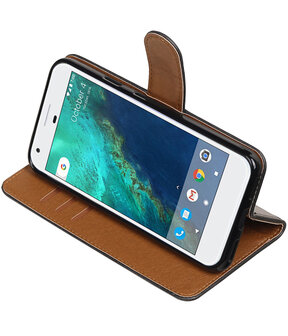 Zwart Pull-Up PU booktype wallet cover hoesje voor Google Pixel XL